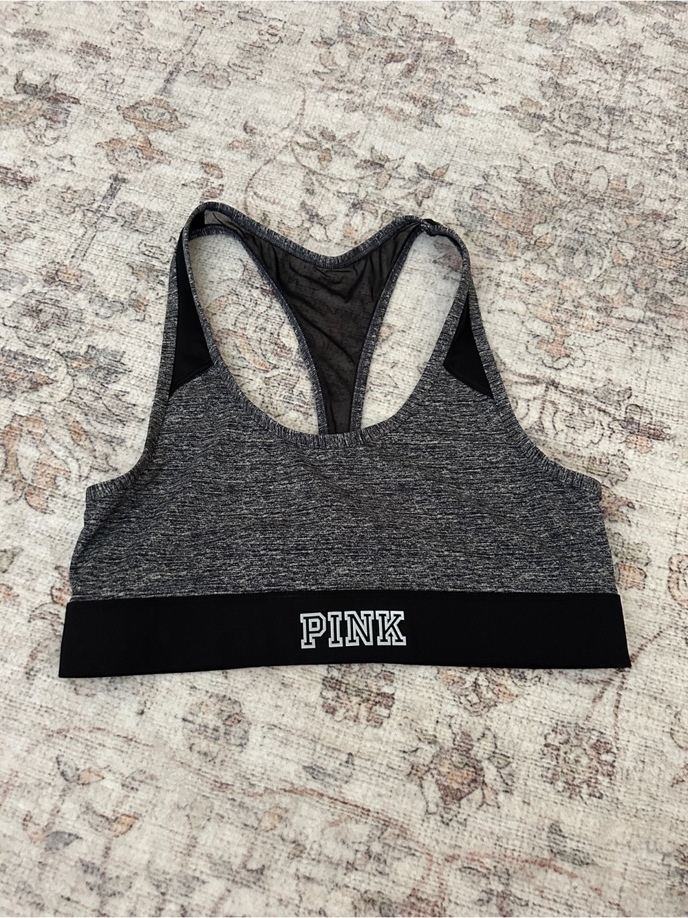 PINK Victoria's Secret Gray Heather Sports Bra with Black Band